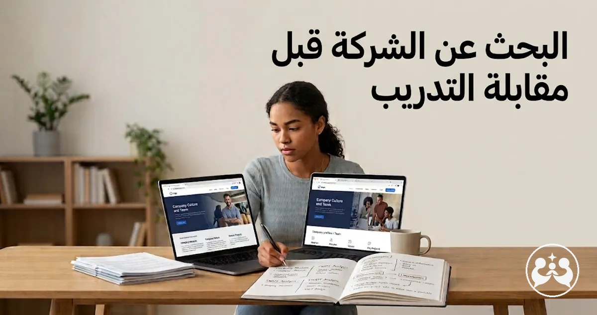 طالب يبحث عن معلومات حول شركة قبل مقابلة تدريب عملي
