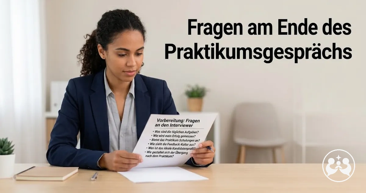 Bewerber prüft Fragen für das Ende eines Vorstellungsgesprächs fürs Praktikum
