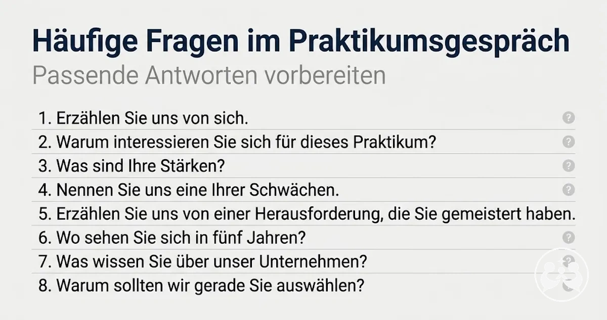 Liste häufiger Fragen zum Üben für ein Vorstellungsgespräch fürs Praktikum