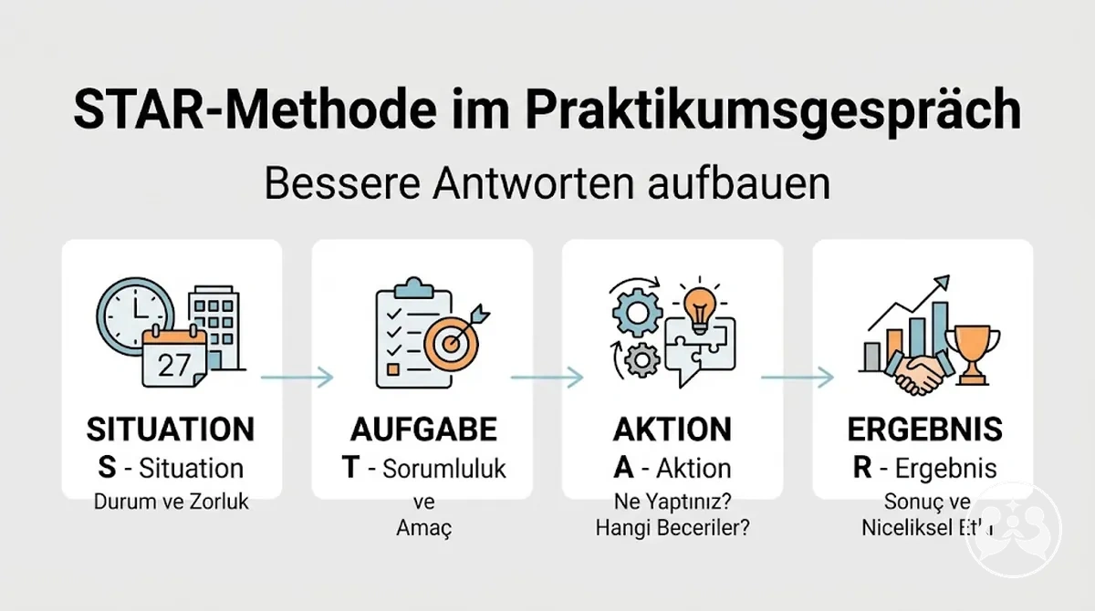 Aufbau der STAR-Methode für eine Antwort im Praktikums-Vorstellungsgespräch