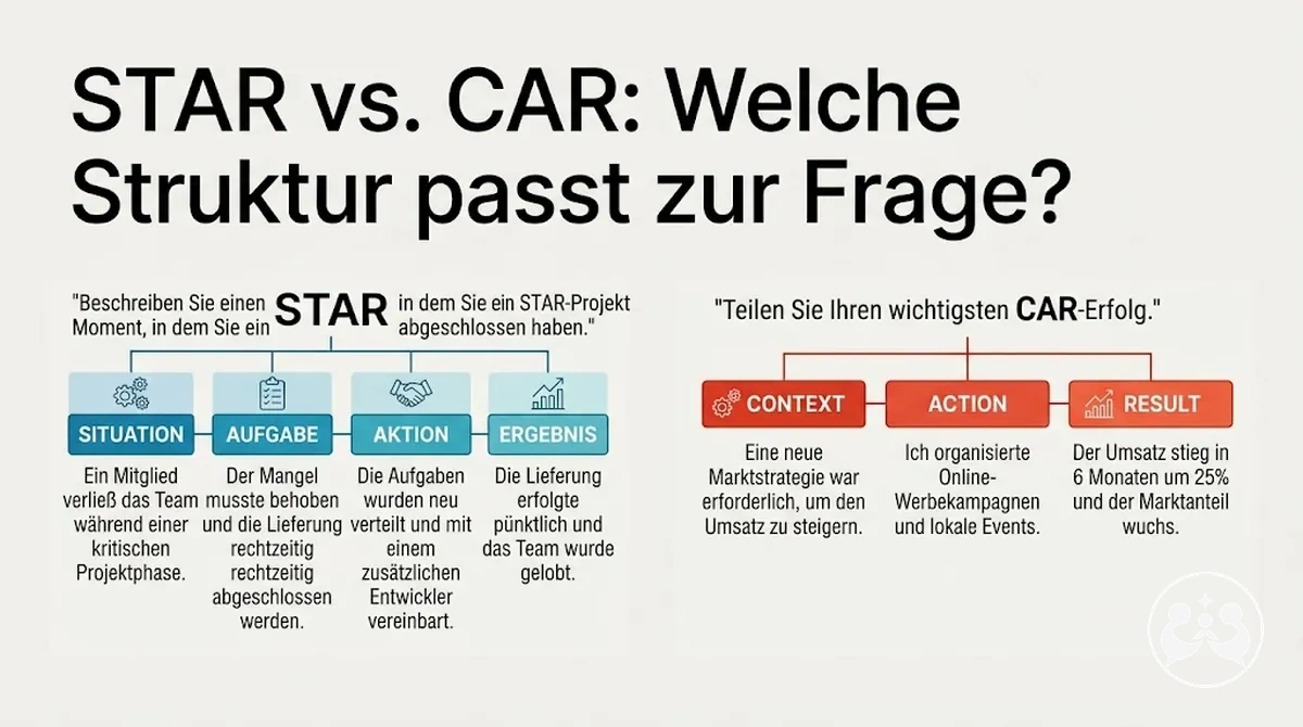 Vergleich der STAR- und CAR-Struktur für Antworten im Vorstellungsgespräch