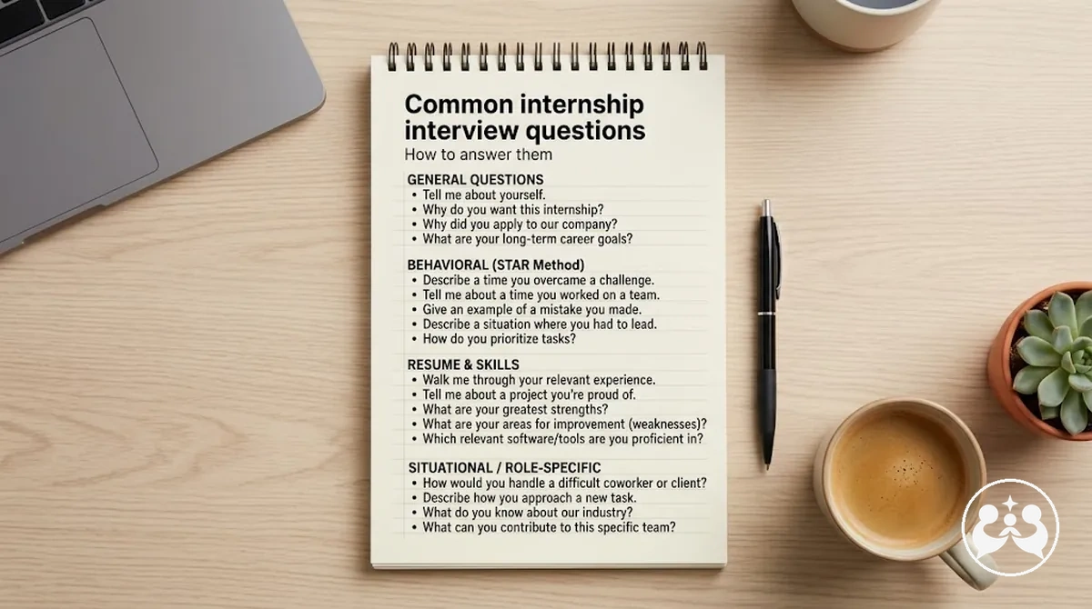 List of common internship interview questions for practice