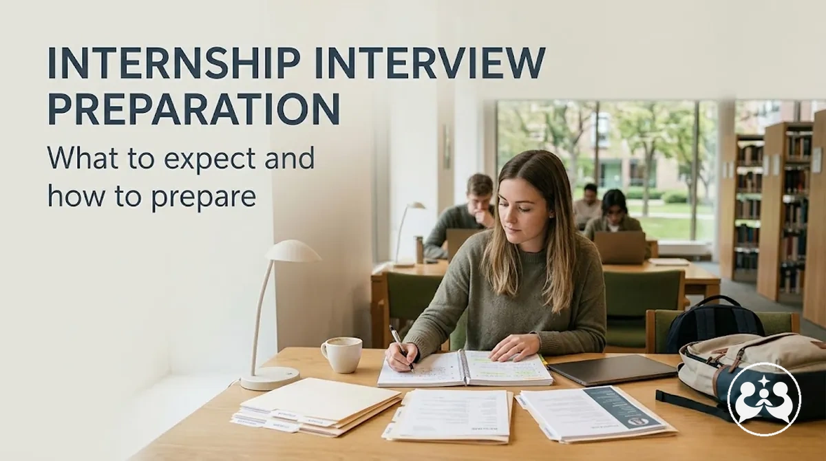 Student preparing notes for an internship interview