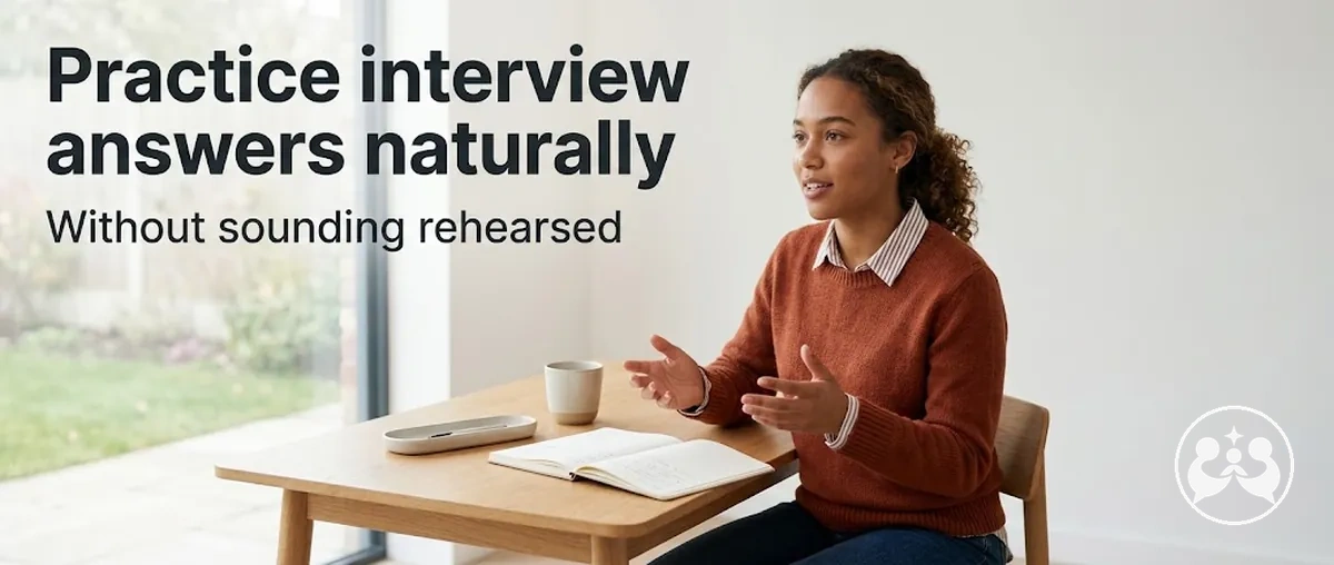 Student practising interview answers in a natural conversational style