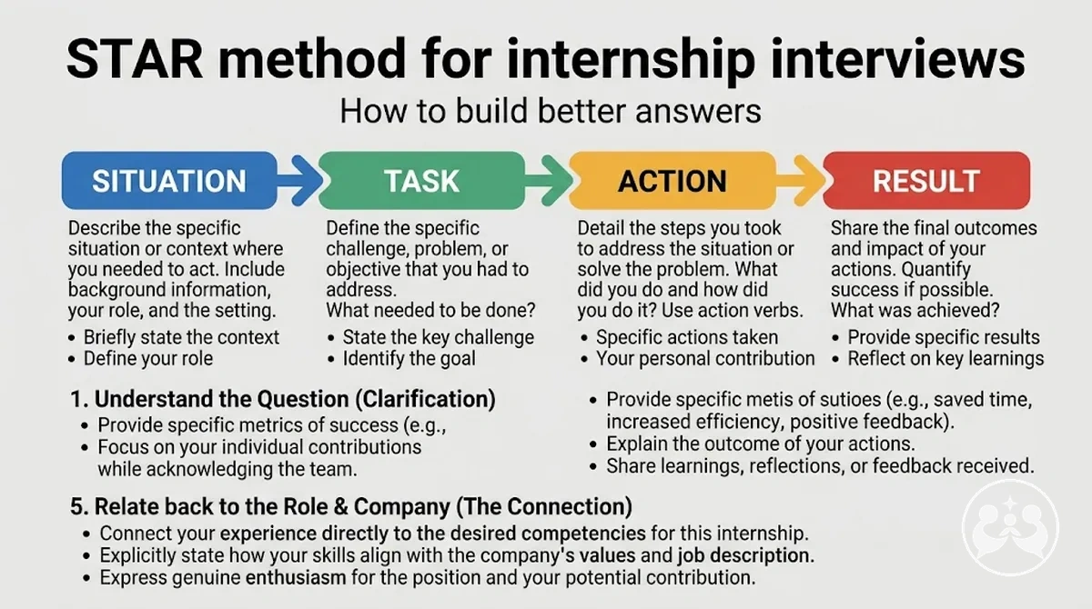 STAR method structure for an internship interview answer