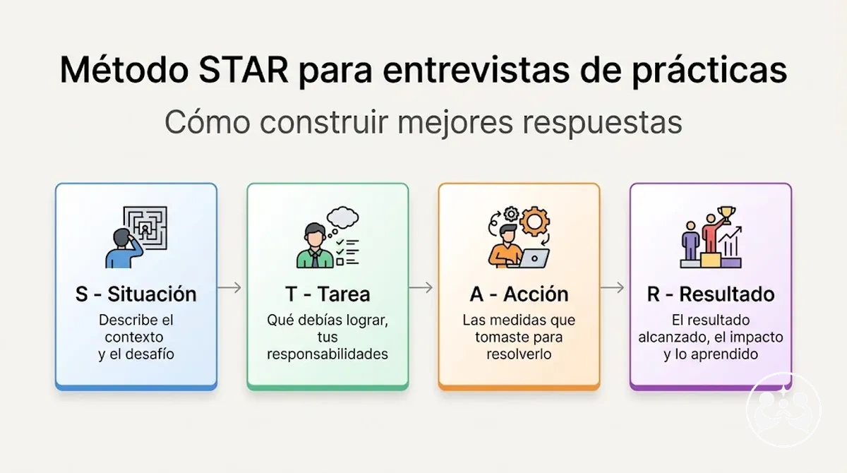 Estructura del método STAR para responder en una entrevista de prácticas