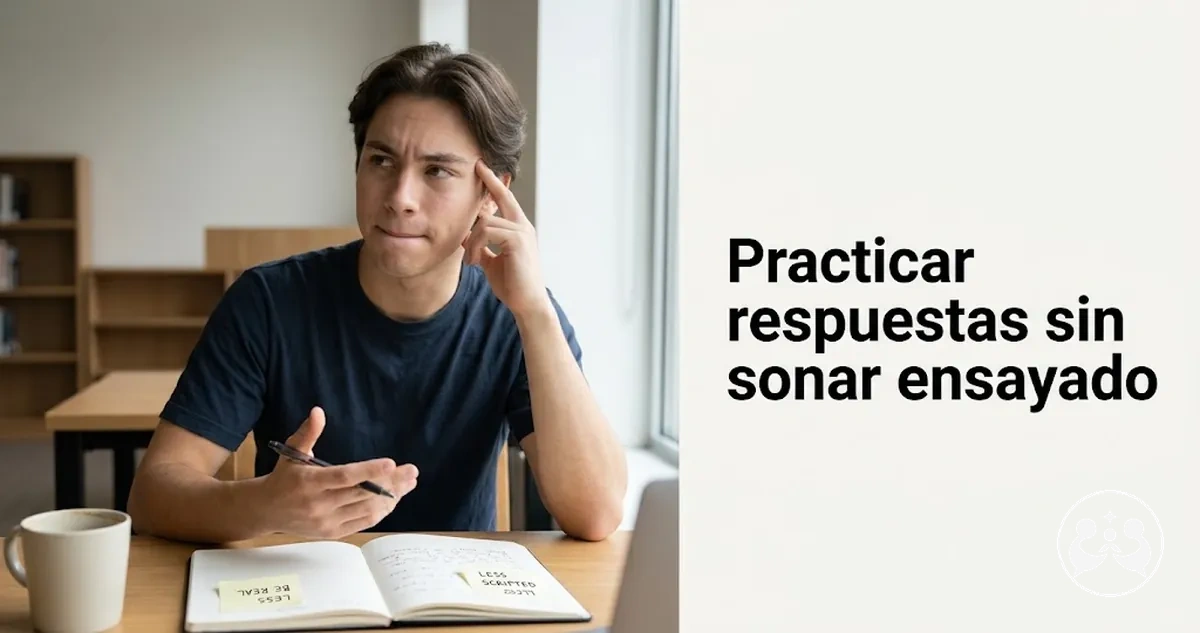 Estudiante practicando respuestas de entrevista con un estilo natural y conversacional