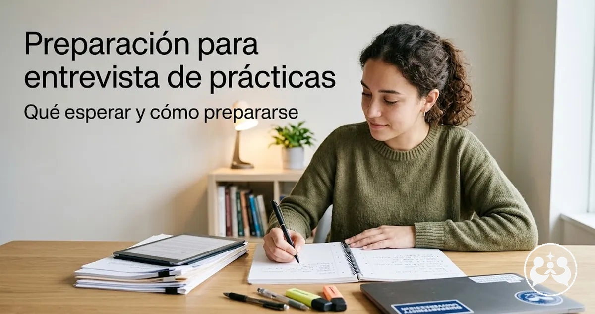 Estudiante preparando notas para una entrevista de prácticas
