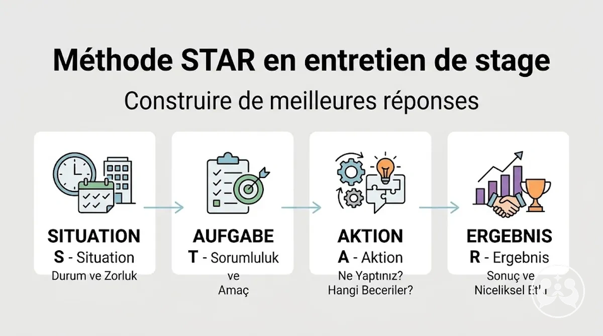 Structure de la méthode STAR pour répondre lors d'un entretien de stage