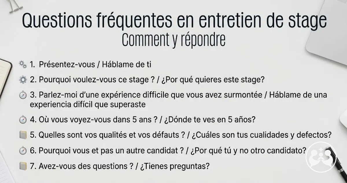 Liste de questions fréquentes pour s'entraîner à un entretien de stage