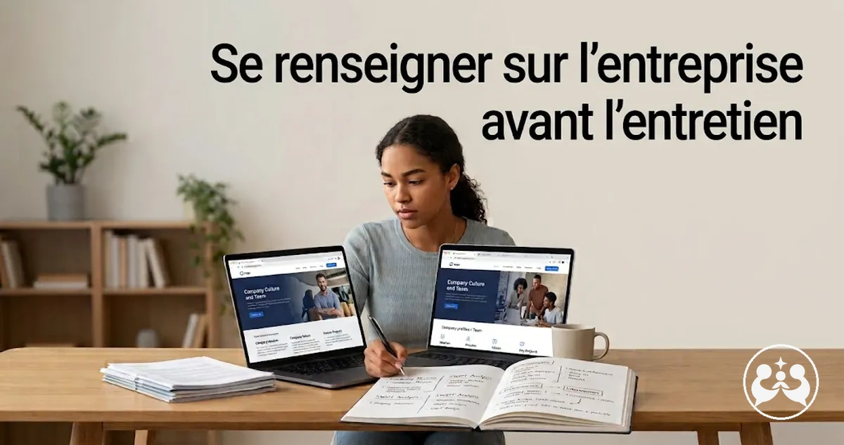 Étudiant se renseignant sur une entreprise avant un entretien de stage