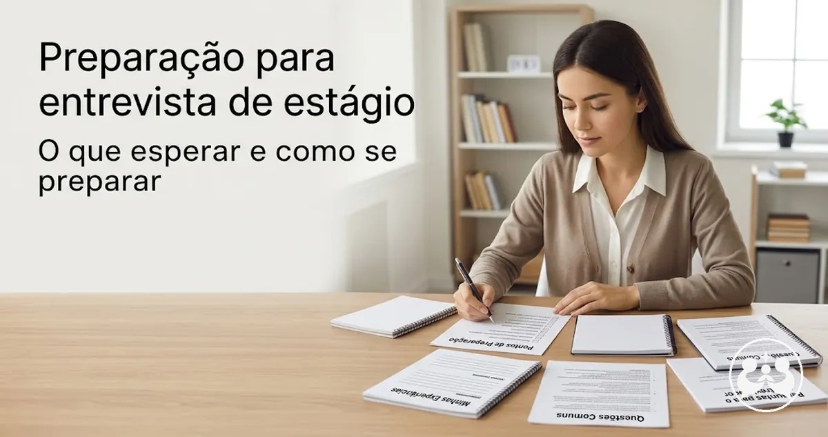 Estudante preparando anotações para uma entrevista de estágio