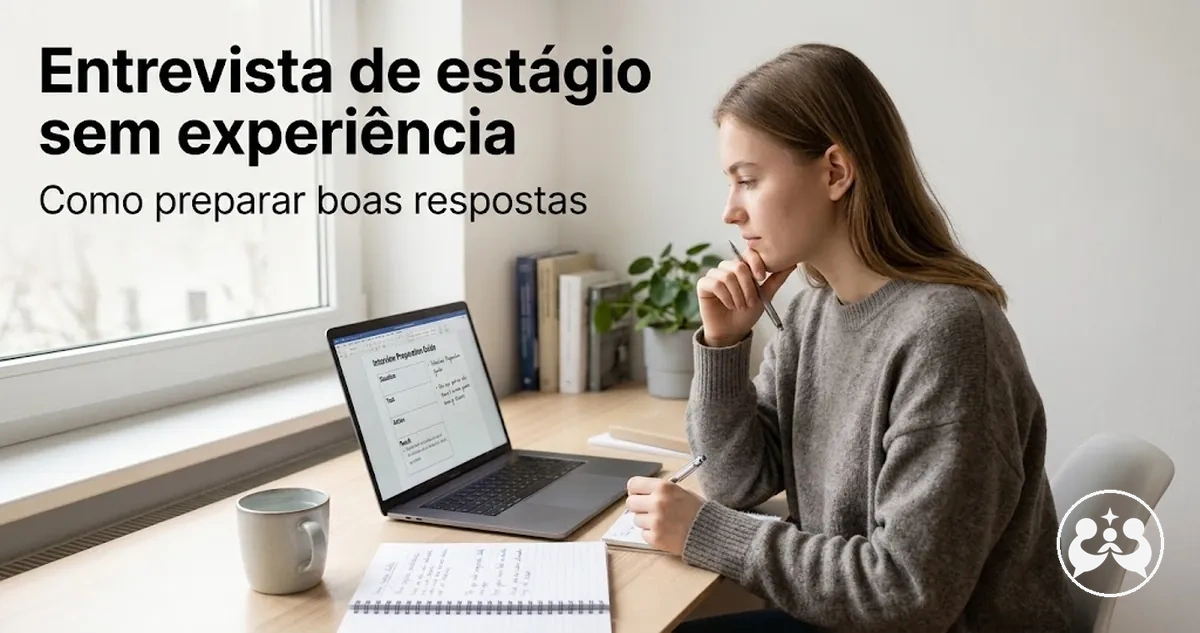 Estudante preparando respostas para uma entrevista de estágio com pouca experiência profissional