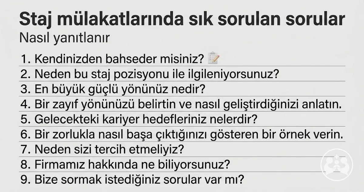 Pratik için sık sorulan staj mülakatı sorularının listesi