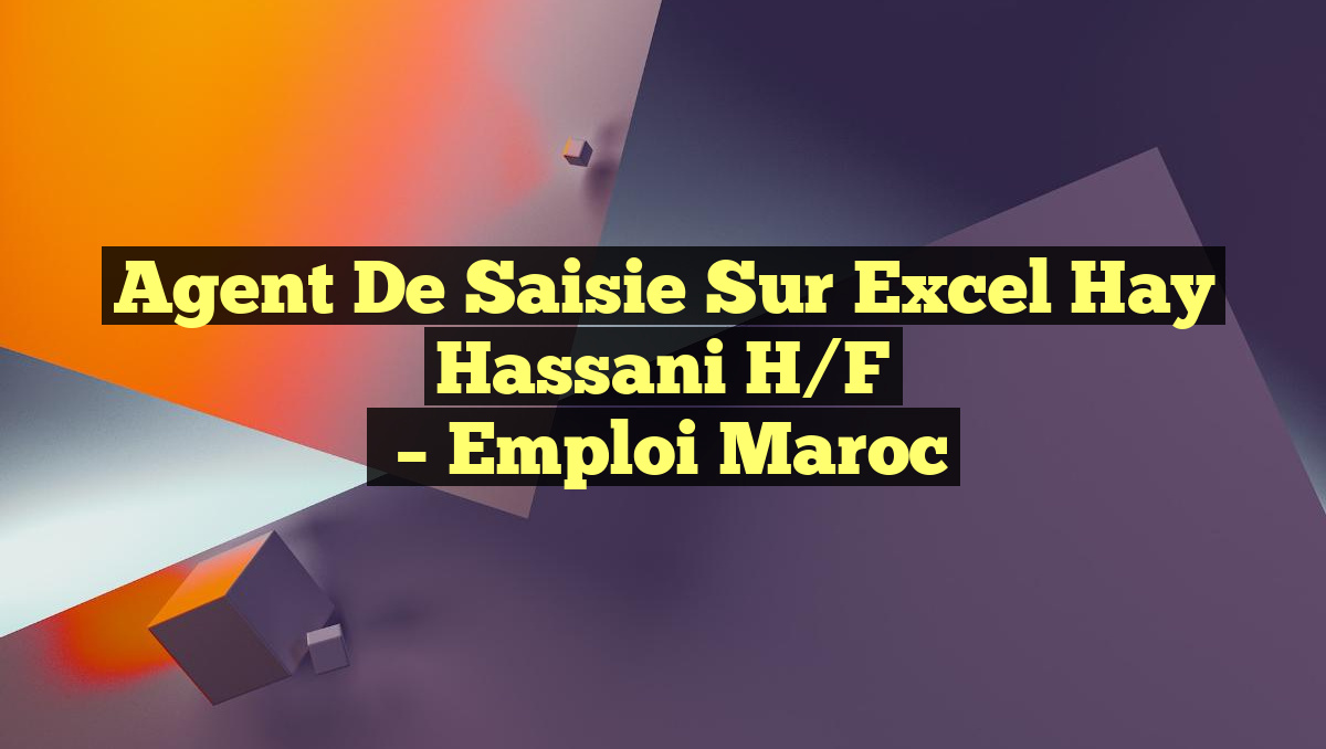 Agent de Saisie sur Excel Hay Hassani H/F
– Emploi Maroc