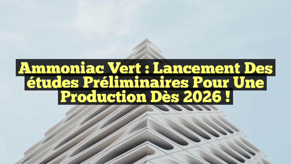 Ammoniac vert : Lancement des études préliminaires pour une production dès 2026 !