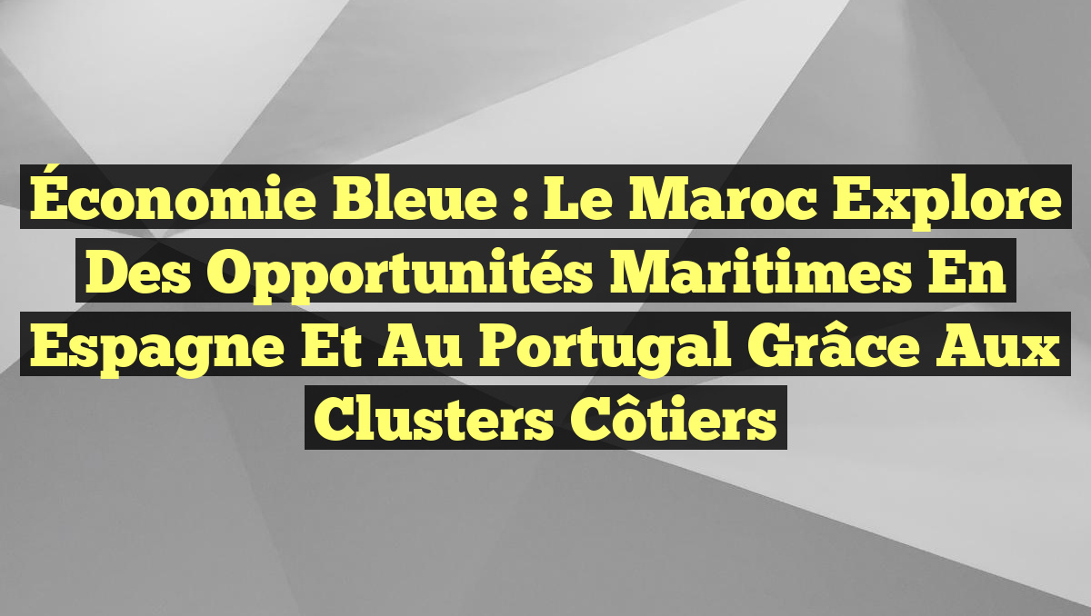 Économie bleue : Le Maroc explore des opportunités maritimes en Espagne et au Portugal grâce aux clusters côtiers