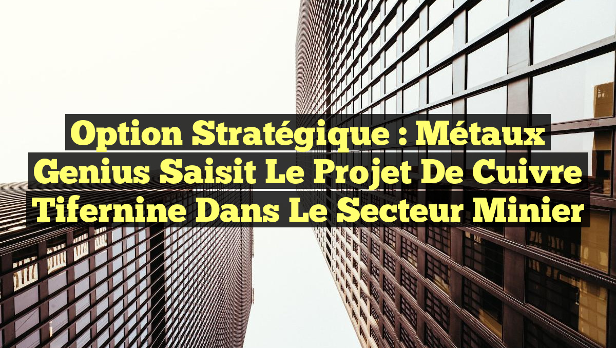 Option Stratégique : Métaux Genius Saisit le Projet de Cuivre Tifernine dans le Secteur Minier