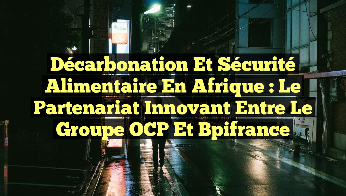 Décarbonation et Sécurité Alimentaire en Afrique : Le Partenariat Innovant entre le Groupe OCP et Bpifrance