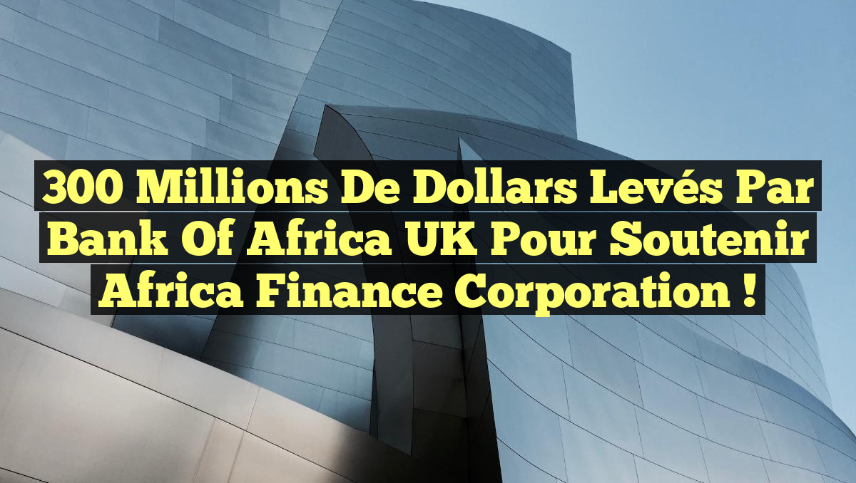 300 Millions de Dollars Levés par Bank of Africa UK pour Soutenir Africa Finance Corporation !