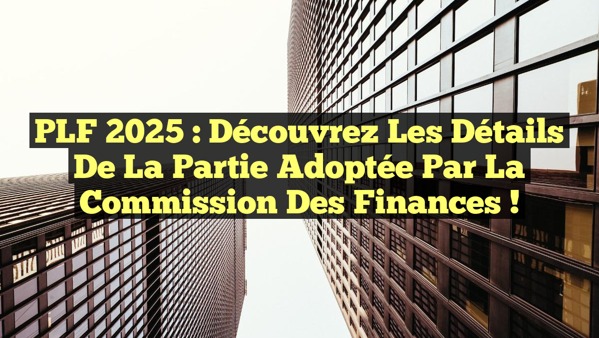 PLF 2025 : Découvrez les Détails de la Partie Adoptée par la Commission des Finances !