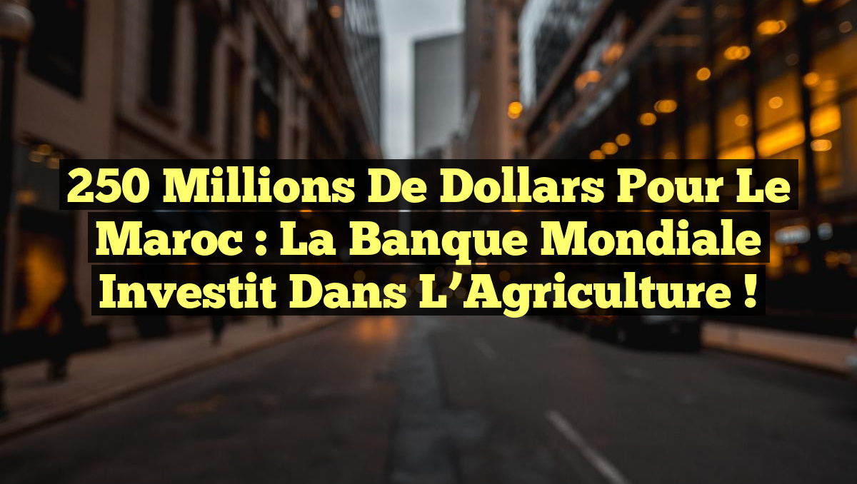 250 Millions de Dollars pour le Maroc : La Banque Mondiale Investit dans l&rsquo;Agriculture !