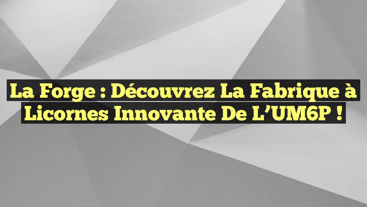 La Forge : Découvrez la Fabrique à Licornes Innovante de l&rsquo;UM6P !