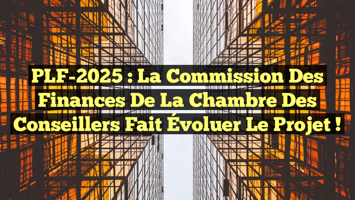 PLF-2025 : La Commission des Finances de la Chambre des Conseillers Fait Évoluer le Projet !
