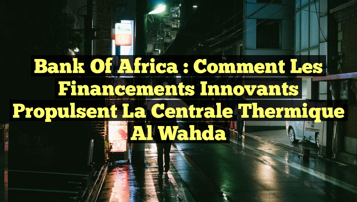 Bank Of Africa : Comment les Financements Innovants Propulsent la Centrale Thermique Al Wahda