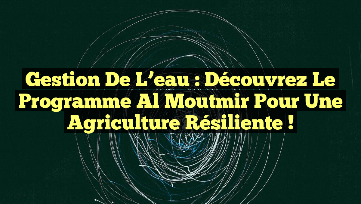 Gestion de l&rsquo;eau : Découvrez le programme Al Moutmir pour une agriculture résiliente !