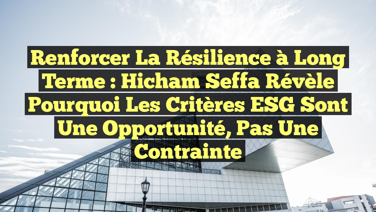 Renforcer la Résilience à Long Terme : Hicham Seffa Révèle Pourquoi les Critères ESG Sont Une Opportunité, Pas Une Contrainte