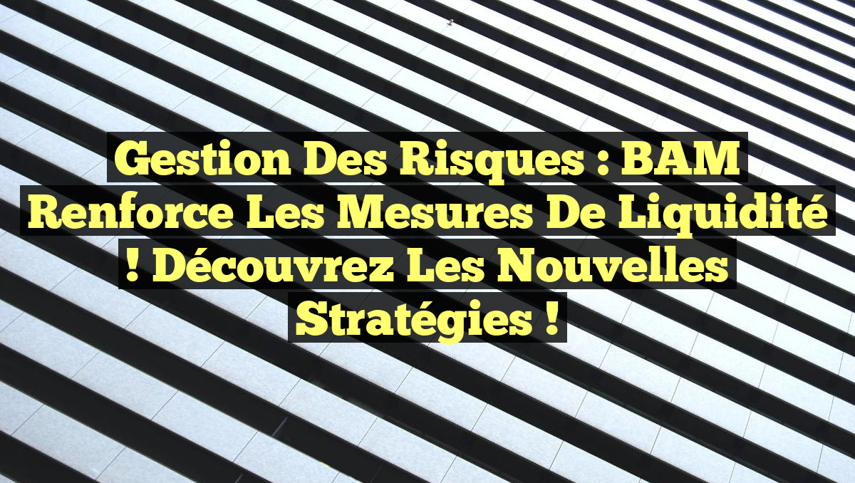 Gestion des Risques : BAM Renforce les Mesures de Liquidité ! Découvrez les Nouvelles Stratégies !