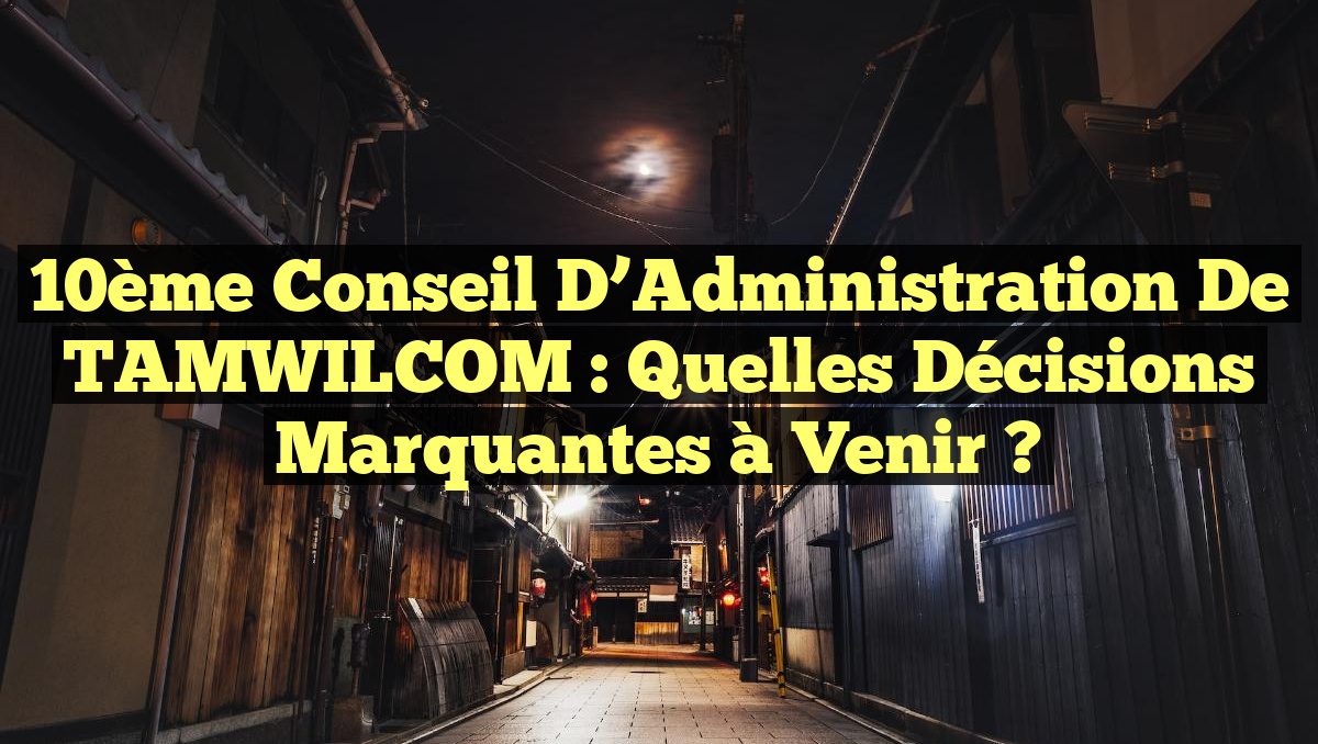 10ème Conseil d&rsquo;Administration de TAMWILCOM : Quelles décisions marquantes à venir ?