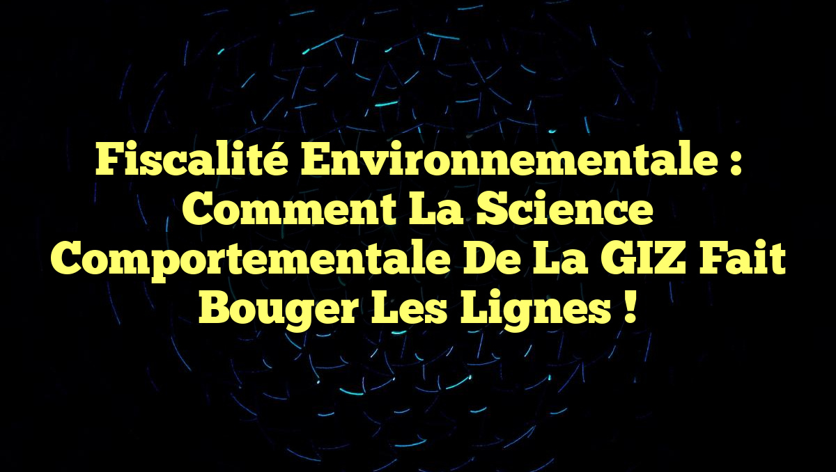 Fiscalité Environnementale : Comment la Science Comportementale de la GIZ Fait Bouger les Lignes !