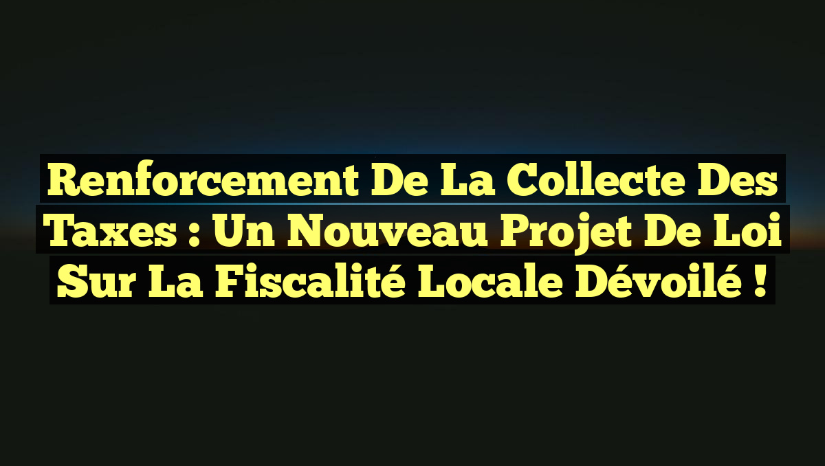 Renforcement de la Collecte des Taxes : Un Nouveau Projet de Loi sur la Fiscalité Locale Dévoilé !