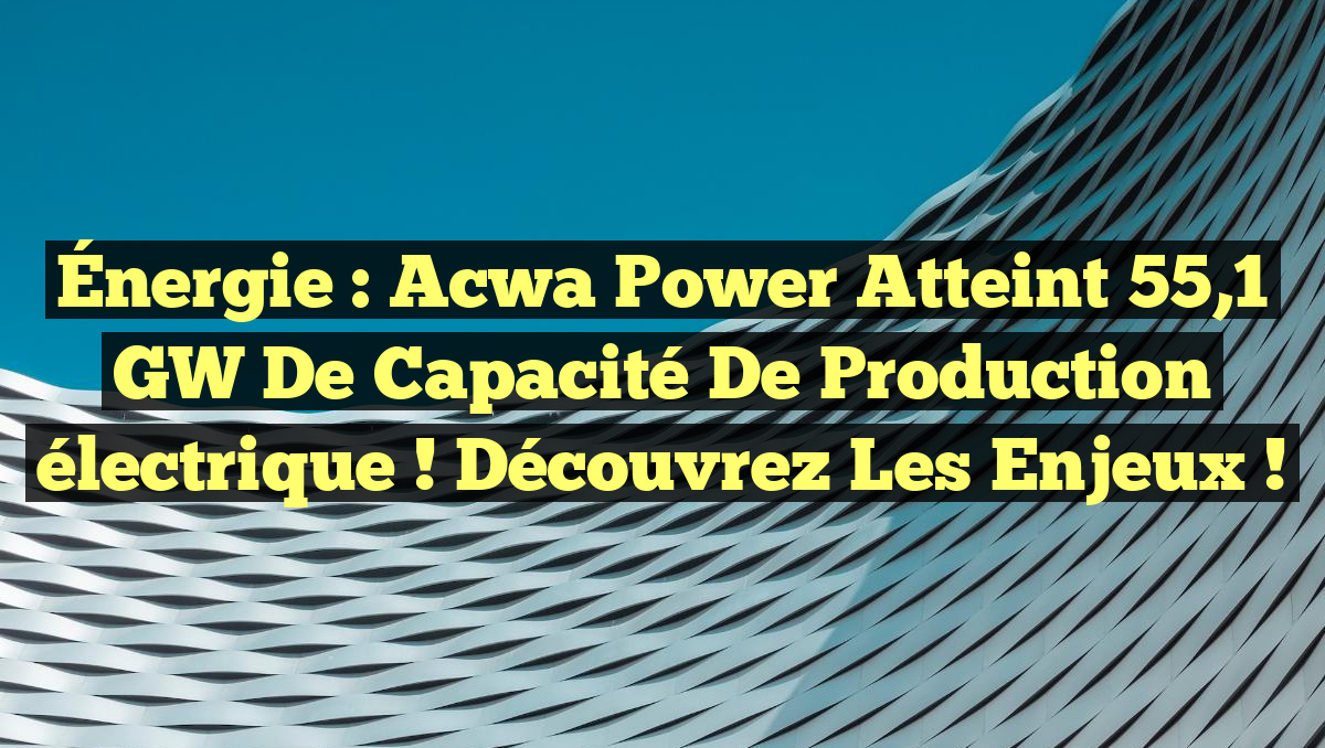 Énergie : Acwa Power atteint 55,1 GW de capacité de production électrique ! Découvrez les enjeux !