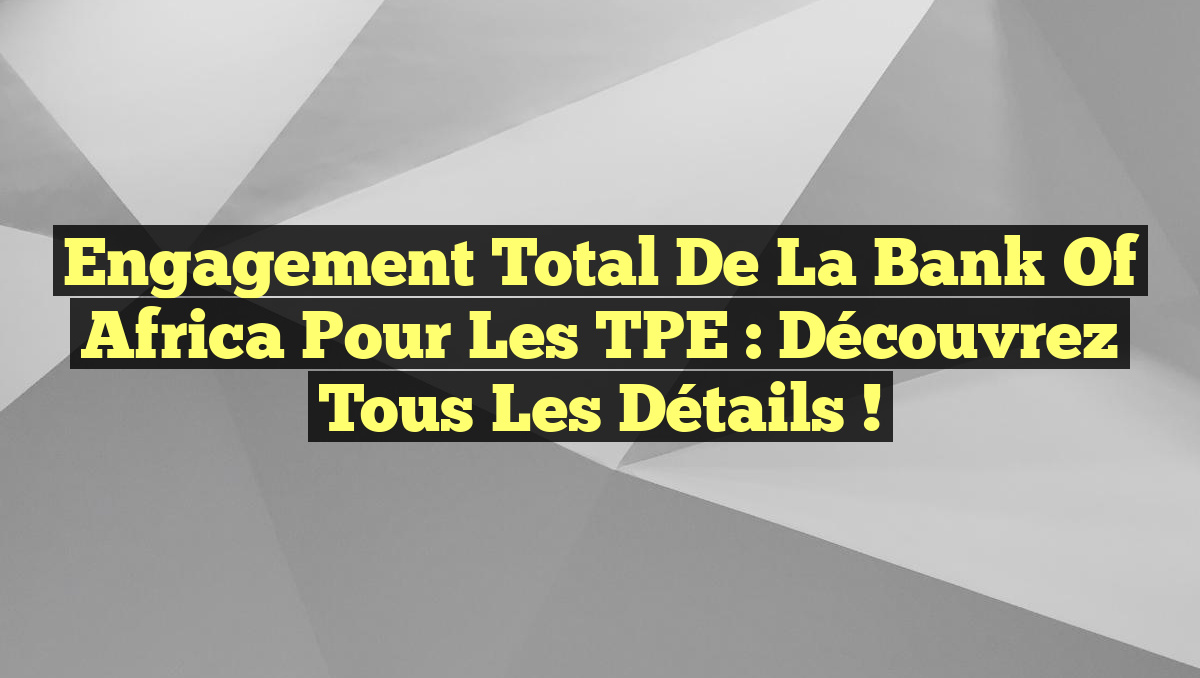 Engagement Total de la Bank Of Africa pour les TPE : Découvrez Tous les Détails !