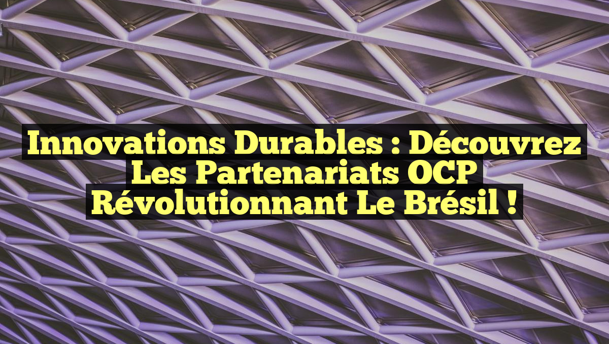 Innovations Durables : Découvrez les Partenariats OCP Révolutionnant le Brésil !