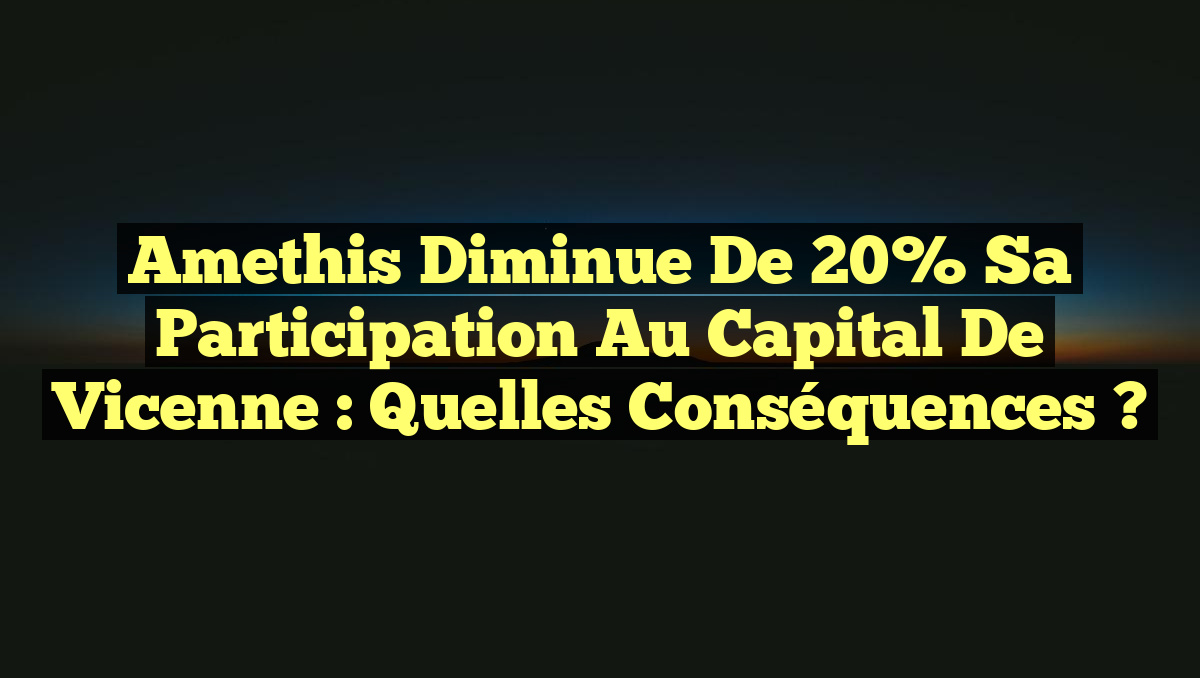 Amethis Diminue de 20% sa Participation au Capital de Vicenne : Quelles Conséquences ?
