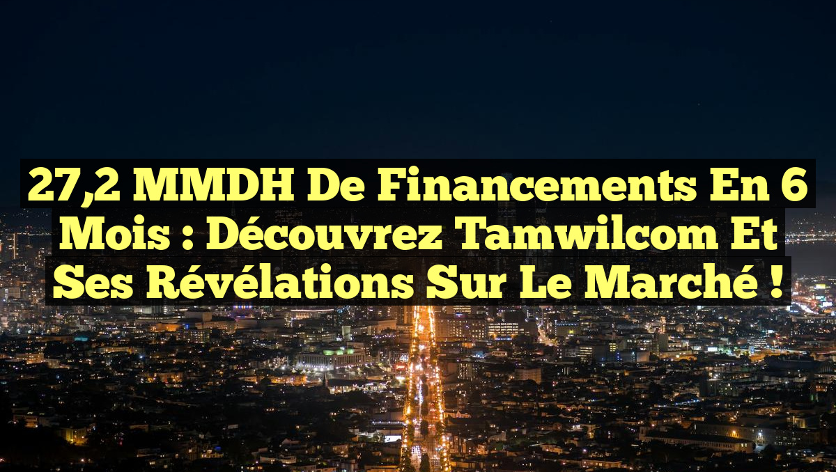 27,2 MMDH de Financements en 6 Mois : Découvrez Tamwilcom et Ses Révélations Sur le Marché !
