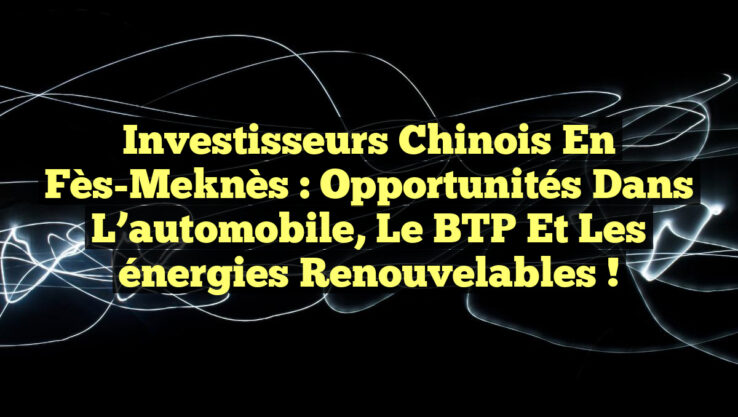 Investisseurs chinois en Fès-Meknès : Opportunités dans l’automobile, le BTP et les énergies renouvelables !