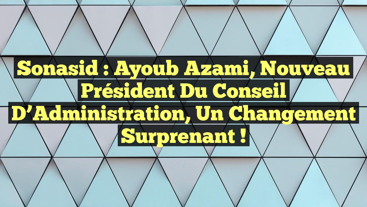 Sonasid : Ayoub Azami, Nouveau Président du Conseil d’Administration, un Changement Surprenant !
