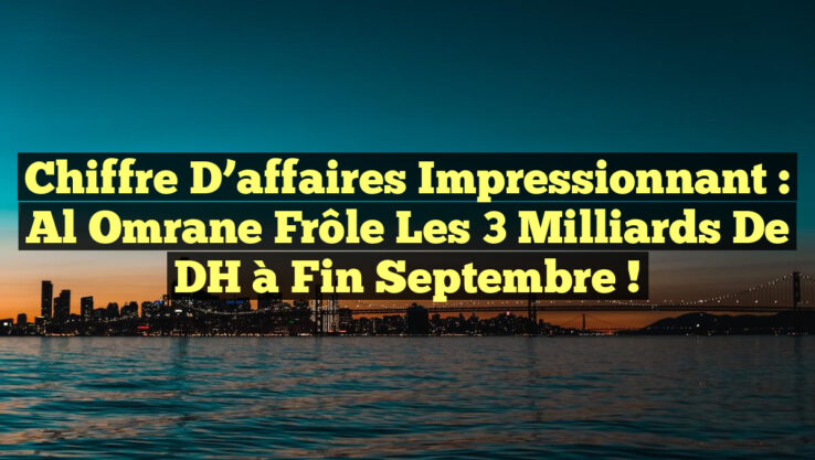 Chiffre d’affaires impressionnant : Al Omrane frôle les 3 milliards de DH à fin septembre ! Chiffre d’affaires impressionnant : Al Omrane frôle les 3 milliards de DH à fin septembre !