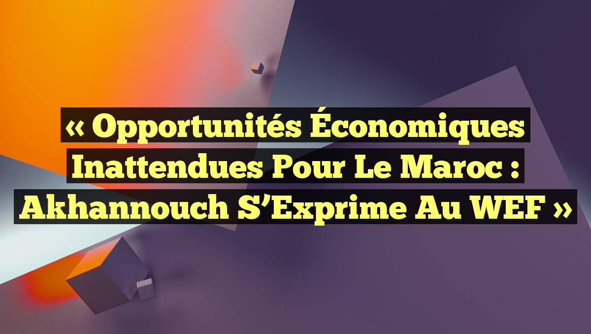 « Opportunités Économiques Inattendues pour le Maroc : Akhannouch s&rsquo;Exprime au WEF »