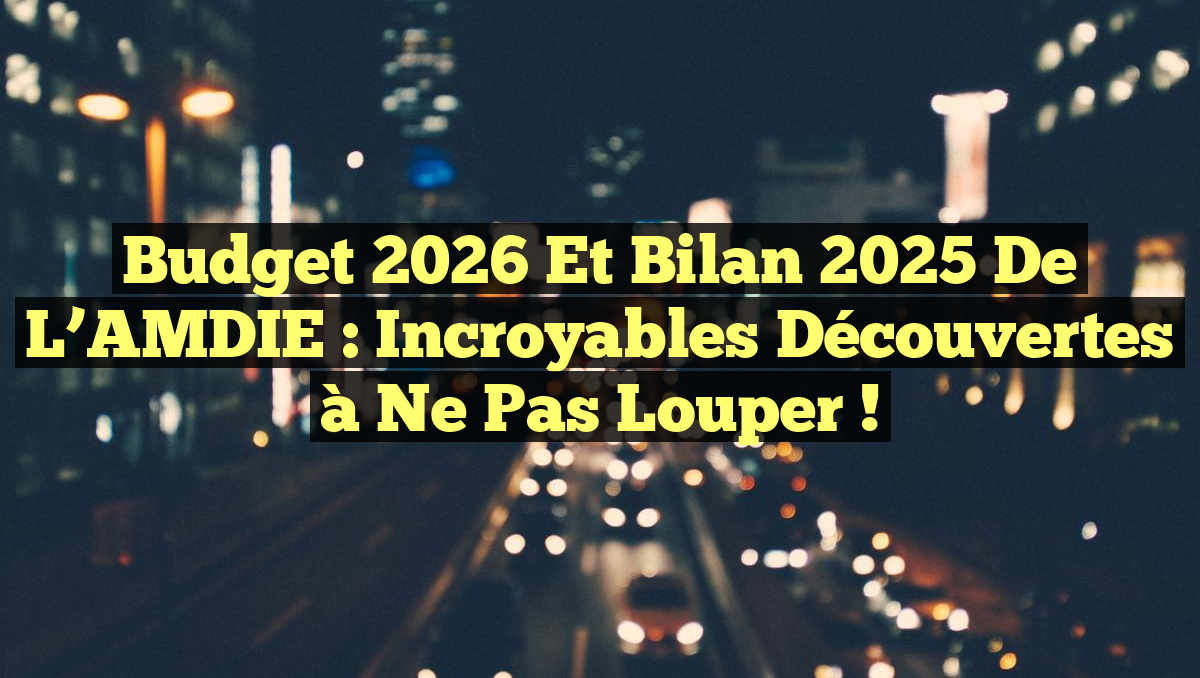 Budget 2026 et Bilan 2025 de l&rsquo;AMDIE : Incroyables Découvertes à Ne Pas Louper !