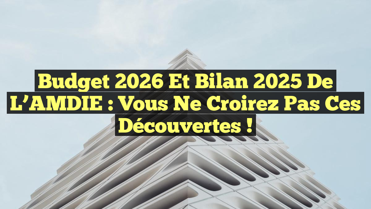 Budget 2026 et Bilan 2025 de l’AMDIE : Vous Ne Croirez Pas Ces Découvertes !