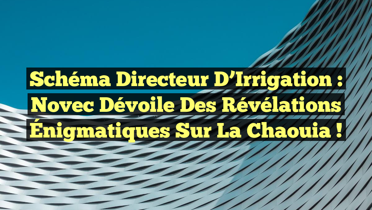 Schéma Directeur d&rsquo;Irrigation : Novec Dévoile des Révélations Énigmatiques sur la Chaouia !