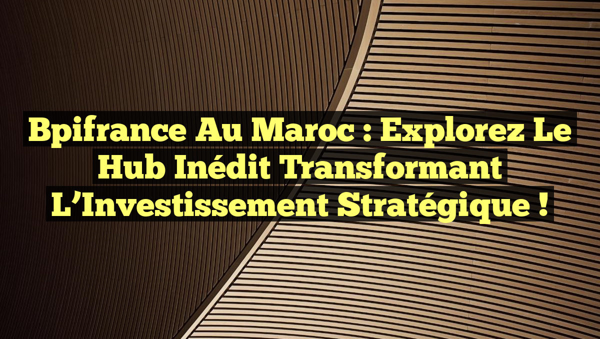 Bpifrance au Maroc : Explorez le Hub Inédit Transformant l&rsquo;Investissement Stratégique !