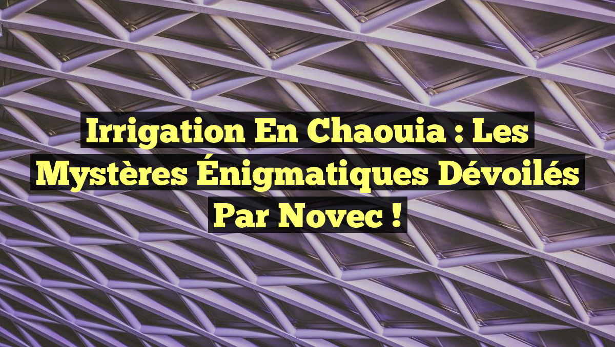 Irrigation en Chaouia : Les Mystères Énigmatiques Dévoilés par Novec !