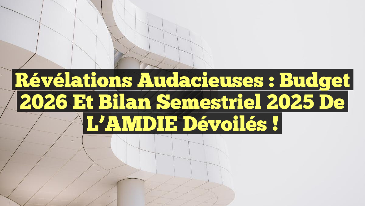 Révélations Audacieuses : Budget 2026 et Bilan Semestriel 2025 de l&rsquo;AMDIE Dévoilés !